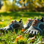 Barfußschuhe in der Natur auf grünem Gras gut präsentiert.