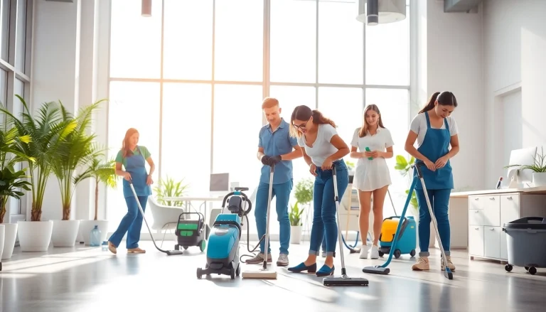 Gebäude mit Herz team providing cleaning services in a bright and organized work environment.