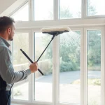 Fensterputzer Coesfeld bei der professionellen Reinigung eines großen Fensters, um einen klaren Ausblick zu bieten.