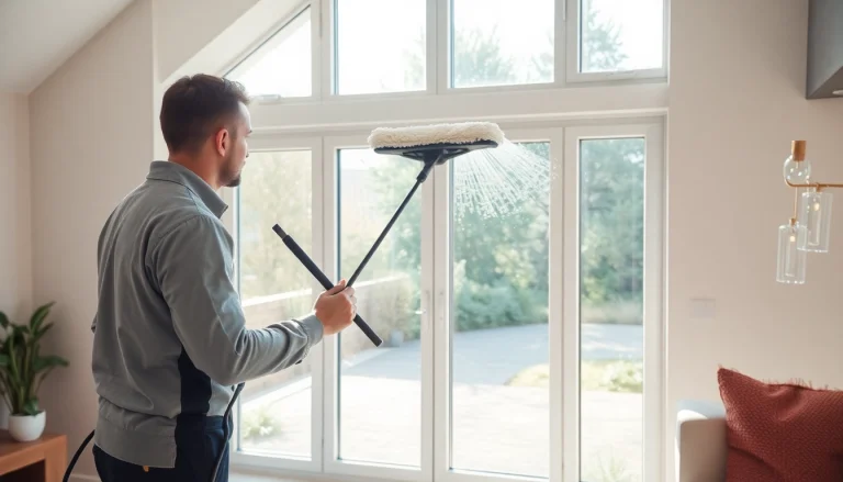 Fensterputzer Coesfeld bei der professionellen Reinigung eines großen Fensters, um einen klaren Ausblick zu bieten.