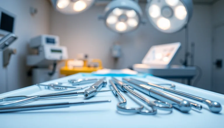 Präzise chirurgische Instrumente in einem sterilen medizinischen Umfeld angeordnet.