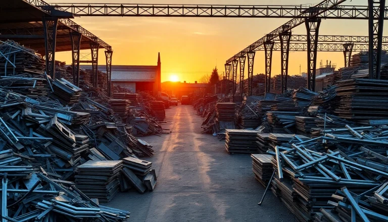 Efficient Schrottabholung Remscheid service amidst organized scrap metal piles in an industrial setting.