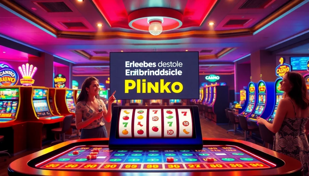 Erlebe spannende Plinko Erfahrungen in einem lebendigen Online-Casino mit glücklichen Spielern und einem attraktiven Spielbrett.