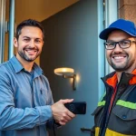 Schlüsseldienst öffnet mit Geschick eine Tür in Osthofen, professioneller Techniker bei der Arbeit.