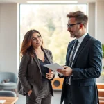Headhunter Heidelberg führt ein professionelles Gespräch in einem modernen Büro.