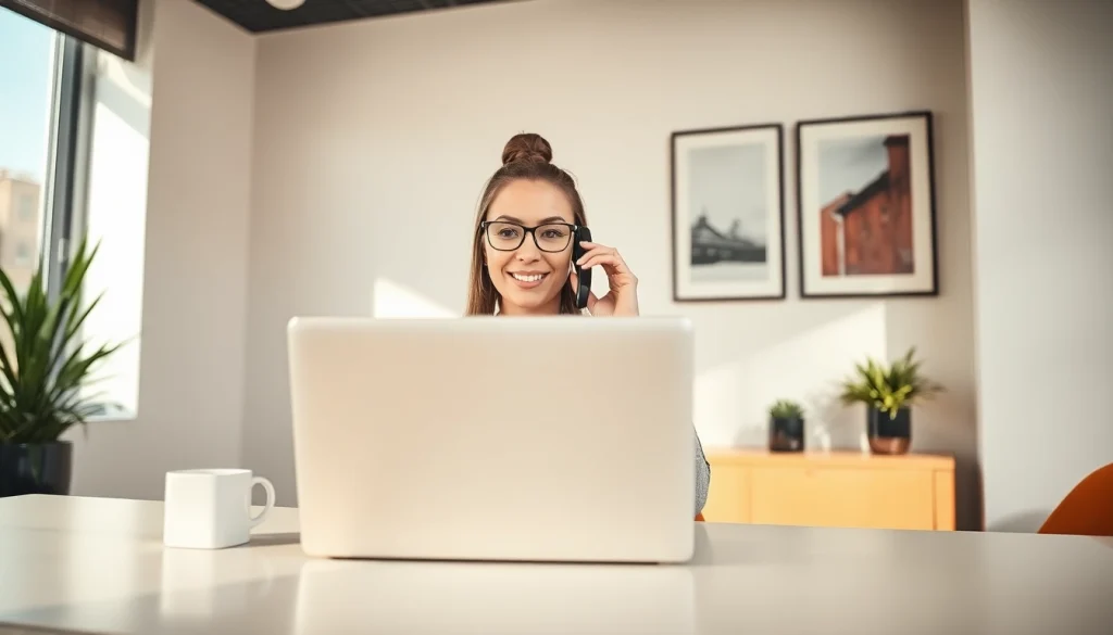 Headhunter Düsseldorf arbeitet konzentriert an einem modernen Schreibtisch im Büro.