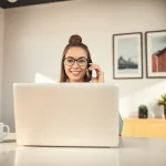 Headhunter Düsseldorf arbeitet konzentriert an einem modernen Schreibtisch im Büro.