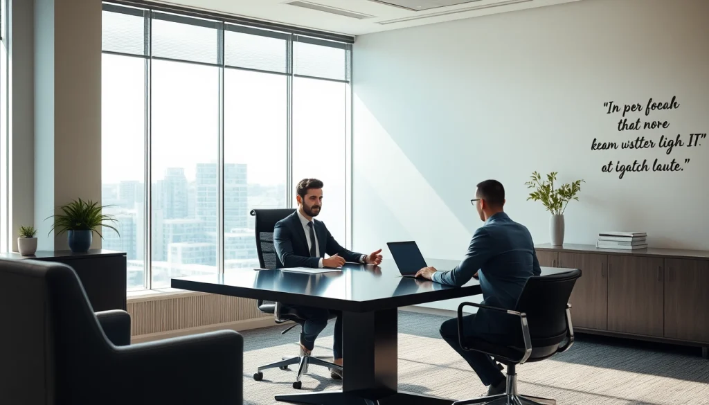 Headhunter IT im Gespräch mit einem Kandidaten in einem modernen Büro.