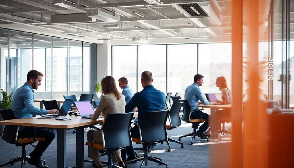 Fachleute bei der Personalvermittlung in einem modernen Büro, die kreative Gespräche führen.