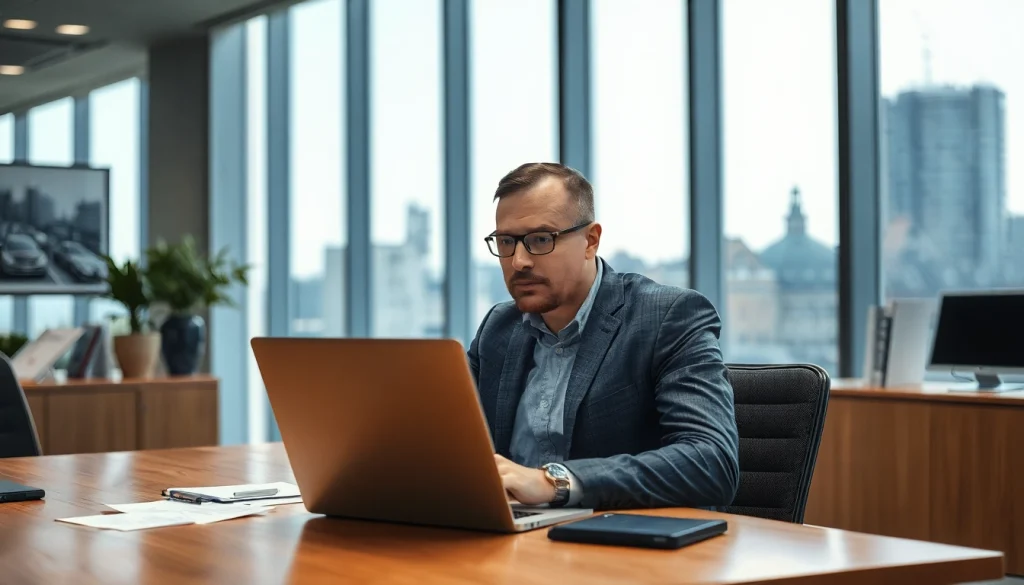 Headhunter Leverkusen arbeitet engagiert am Schreibtisch mit Lebensläufen.