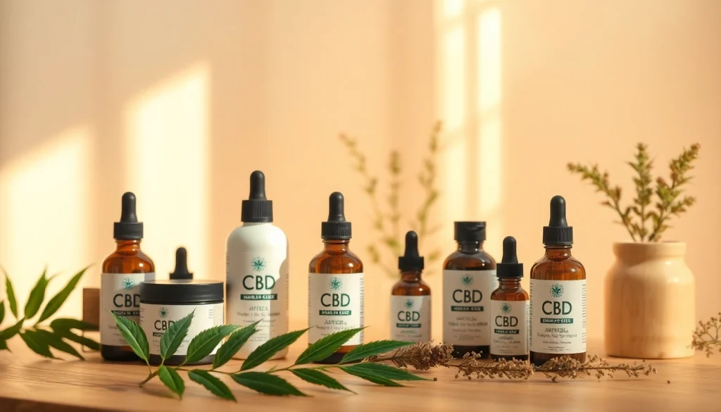 CBD Produkte sorgfältig angeordnet, die Wohlbefinden und natürliche Entspannung fördern.