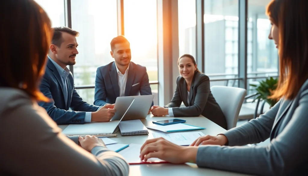Headhunter Vertrieb: Engaging meeting between headhunter and sales executives focused on talent acquisition.