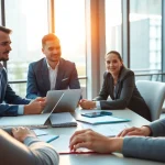 Headhunter Vertrieb: Engaging meeting between headhunter and sales executives focused on talent acquisition.
