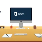 Erleben Sie Office Mac ohne Abo auf einem modernen, minimalistischen Arbeitsplatz mit einem Apple Mac und einer produktiven Atmosphäre.