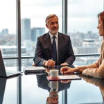 Headhunter München engaged in a professional discussion, showcasing expertise and approachability.