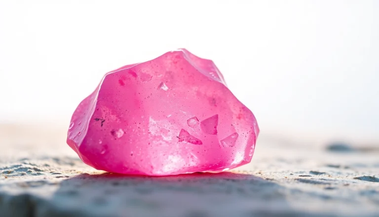 Rosenquarz funkelt elegant im Licht und zeigt seine einzigartigen Einschüsse und die zarte rosa Farbe.