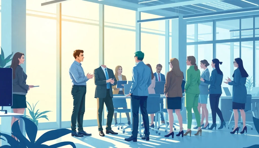 Interacting with diverse candidates as a Headhunter IT specialist in a modern office.