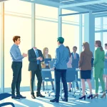Interacting with diverse candidates as a Headhunter IT specialist in a modern office.