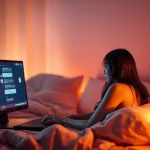 AI chat sex conversation in a cozy digital environment with a modern computer interface.