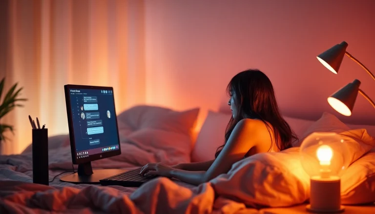 AI chat sex conversation in a cozy digital environment with a modern computer interface.