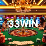 Players enjoying a luxurious gambling experience at the 33WIN casino with roulette and poker chips.