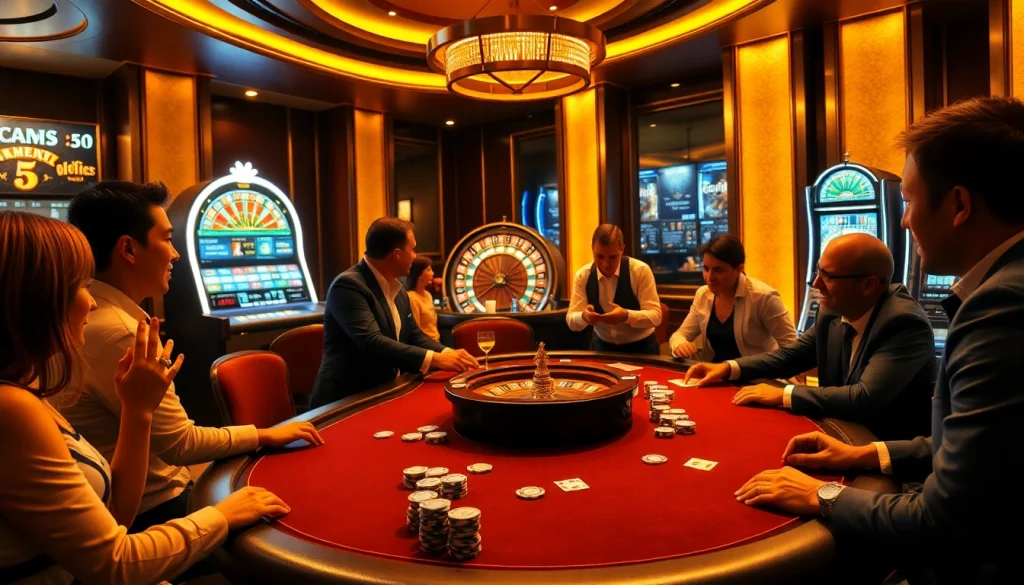 ZB368 casino players strategizing over a poker table in an elegant setting.