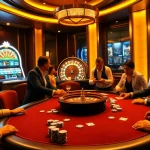 ZB368 casino players strategizing over a poker table in an elegant setting.