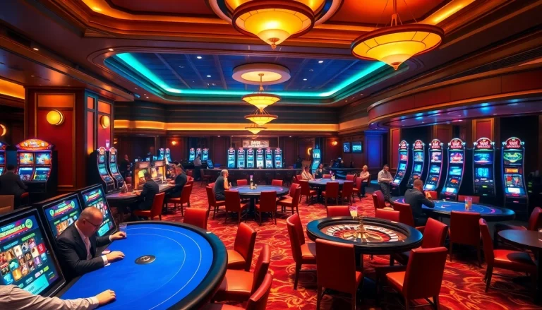 Players enjoying poker at a luxurious casino featuring TPJ entertainment options.