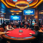 Engaged players at the luxurious 368BET casino, enjoying poker and slot machines.