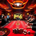 Players enjoying a thrilling gaming experience at PG66 casino table with vibrant chips and cards.