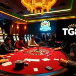 Gambling excitement at TG88 casino with poker, roulette, and slot machines.