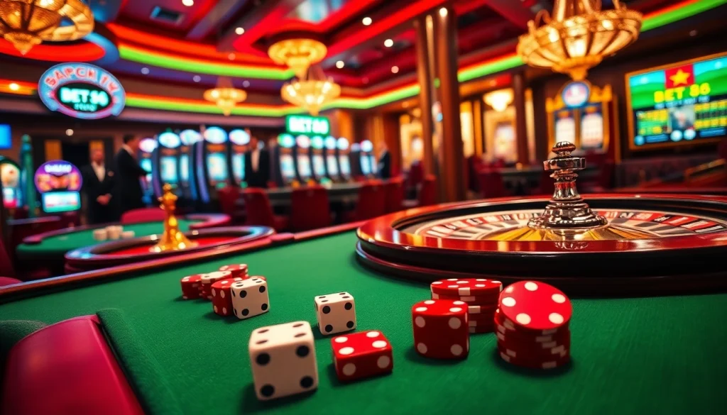 Experience the thrill of BET88 with engaging poker gameplay surrounded by luxurious casino elements.