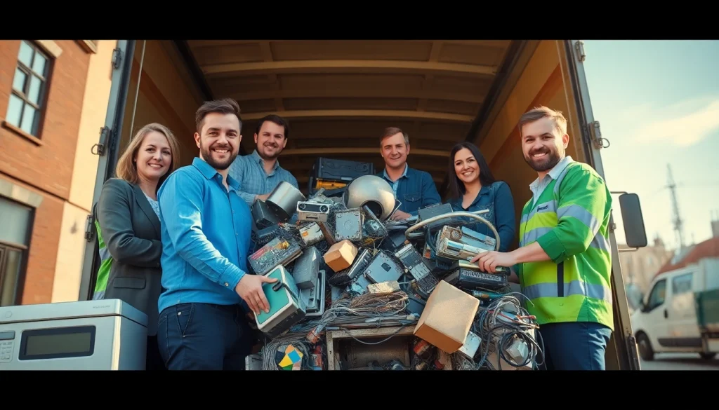 Effizientes Schrottabholung-Service-Team sammelt Schrott in einer städtischen Umgebung.