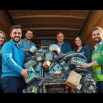 Effizientes Schrottabholung-Service-Team sammelt Schrott in einer städtischen Umgebung.