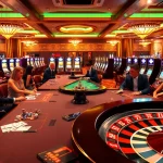 Experience a vibrant casino night at https://luck8.plus/ with players engaged at blackjack and roulette tables.