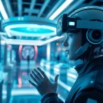 Explore innovative AI interactions in a futuristic tech hub with 18+ ai elements.