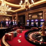 B52 Club poker players strategizing with colorful chips at an elegant casino table.