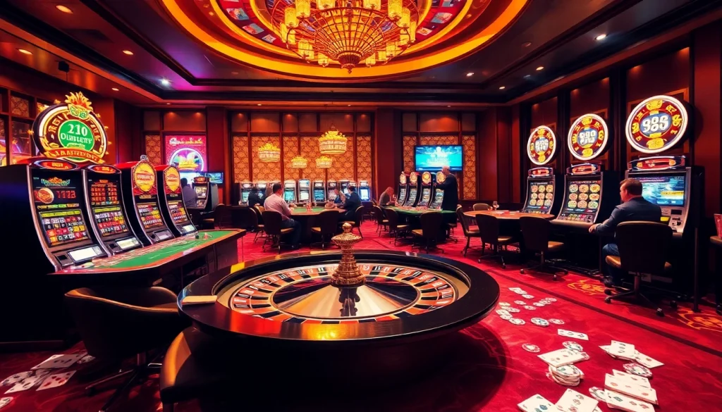 Experience the thrill of 88i nhà cái with vibrant casino scenes featuring poker, slots, and roulette.