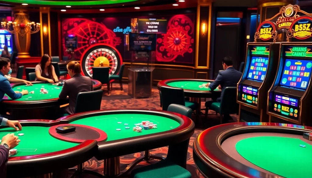Players rolling the dice amidst vibrant casino tables at a b52-themed gambling night.