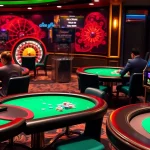 Players rolling the dice amidst vibrant casino tables at a b52-themed gambling night.