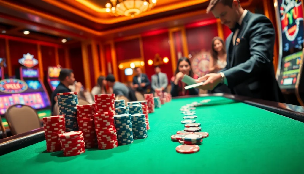 Engaged players at the casino table strategizing bets on tylekeo.asia.