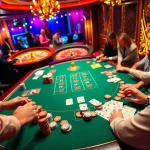 Experience the thrill of gambling at https://j88.gives/ with a vibrant poker game scene full of excitement.