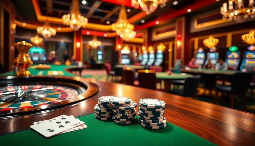 Players enjoying a dynamic gaming experience at Febet Casino with roulette and poker tables.
