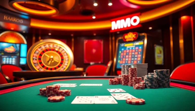 Experience thrilling MMOO poker and roulette action in a luxurious casino atmosphere.