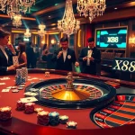 Players enjoying an intense game at a luxury casino table showcasing XX88 chips.