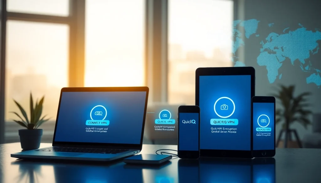 QuickQ 下载 - 在多设备上无缝 VPN 连接界面，展现安全与速度。