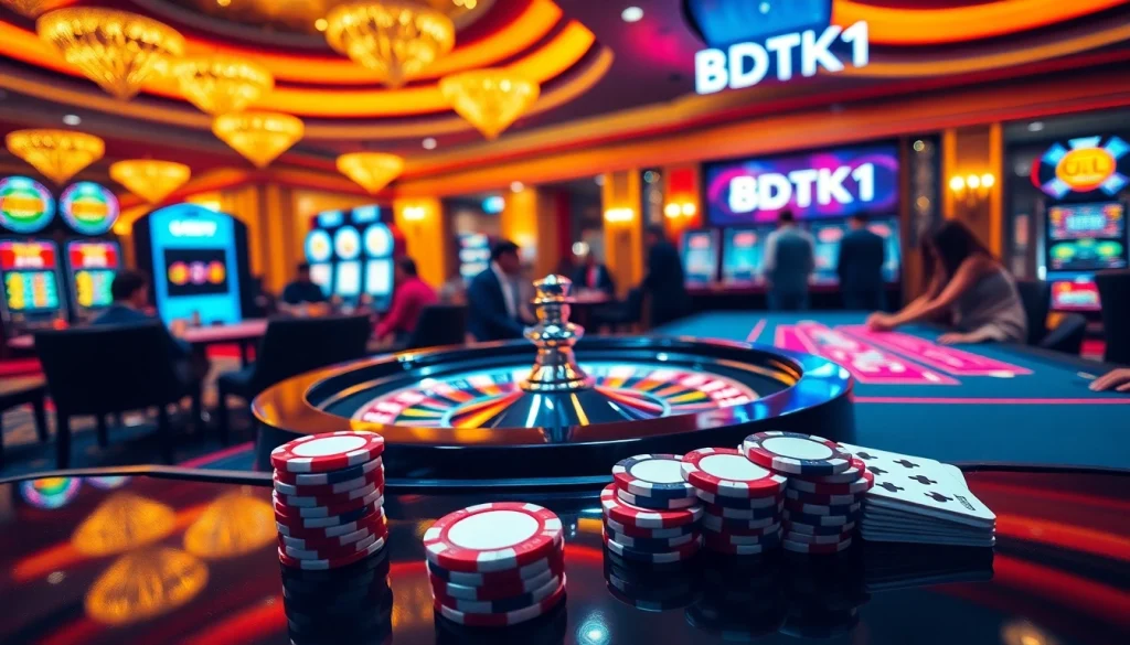 Experience thrilling gameplay at BDTK1 with vibrant chips and intense casino action.