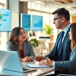 Headhunter IT professionell in modernem Büro mit engagierten Klienten