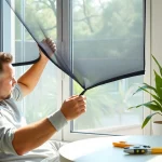 Fliegengittermaxx Installation of custom insect screens in a bright home setting