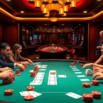A vibrant casino scene showcasing players at a poker table amidst a luxurious atmosphere, capturing the essence of ku win.